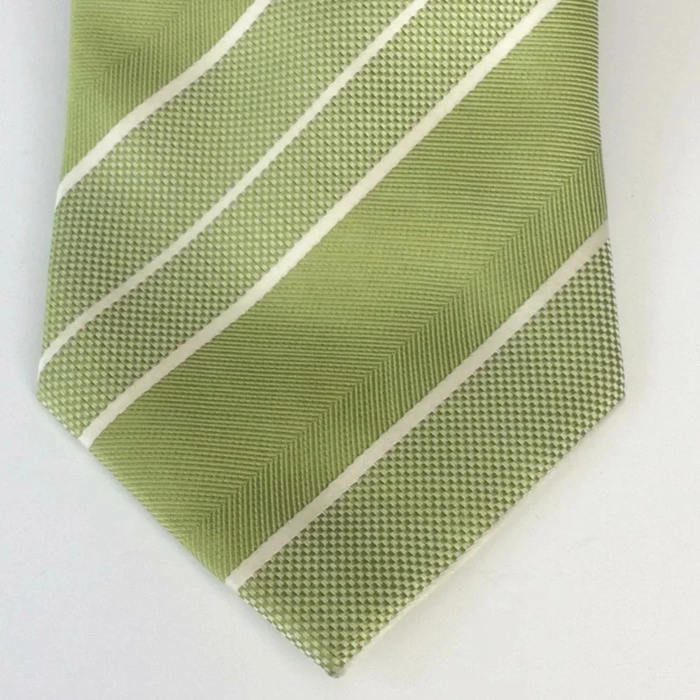 TUCCI Green & White Striped 100% Italian Silk Tie